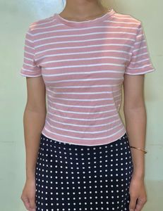 Pink Striped Ribbed Tee HM