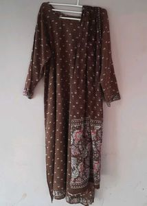 Brown Floral Printed Kurta Set(40-42 Bust)