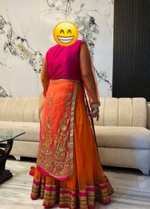 Orange And Pink Anarkali Style Lehenga