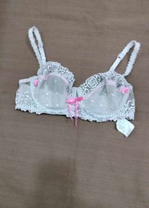 White Lace &amp; Pink Ribbon Bra