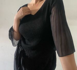 🖤Elegant Black Top With Mesh Sleeves 🖤