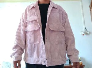 Korean Pink Corduroy Button-Down Jacket