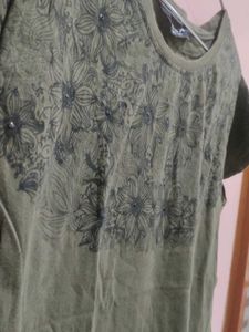 Olive Green Floral Embellished Top
