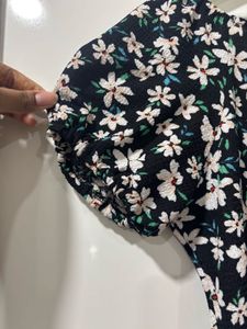 Black Floral Print boycon midi dress