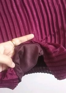 Wine Colored Pleated Saree Without Blouse