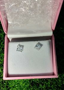 Pure Silver Stud Earrings - Princess Cut