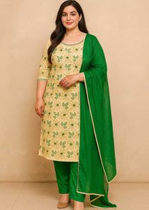 Cream and Green Salwar Kameez