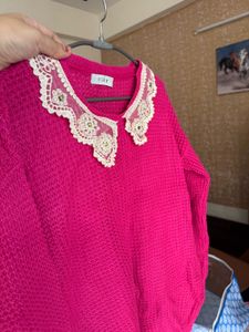Pink Sweater w/ Lace Collar