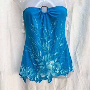 3881.Y2k  Blue Floral Tube Top