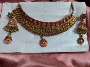 Peach Necklace Set with earrings