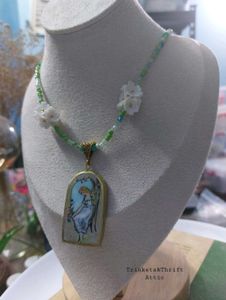 Angel By The Window Clay Pendant Necklace Green