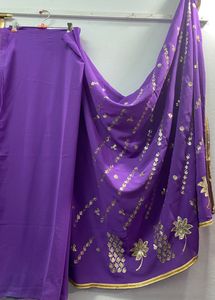 Full Embroidery Violet And Gold Saree Brand New