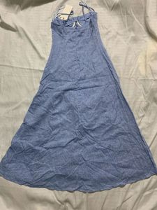 Blue Linen Slit Maxi Dress