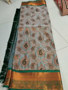 Gray with green silk Saree