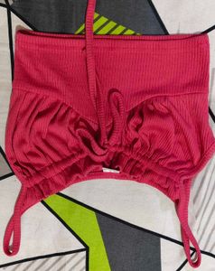 Pink Tie-Front Crop Top