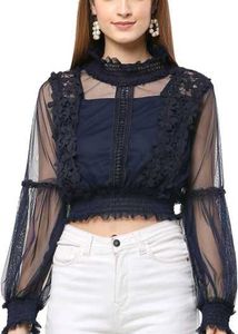 Net Lace Navy Blue Crop Top