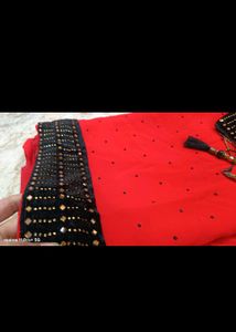 Red &amp; Black Embellished Saree
