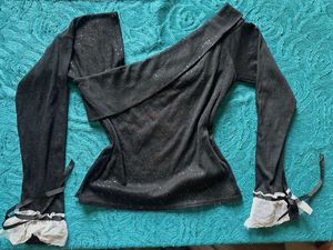 Black Shimmery One Shoulder Top