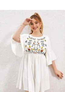 White Floral Embroidered Dress