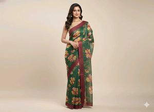 Floral Green Saree , No Blause