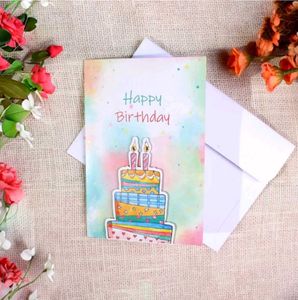 Vibrant Watercolor Birthday Cake Card