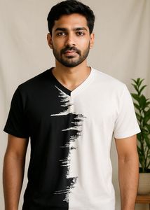 Blue &amp; White Split V-Neck Tee