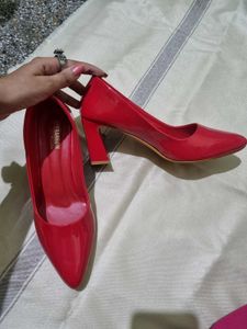 Red Patent Leather Block Heel Pumps