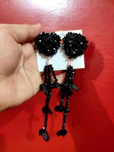 Black Beaded Drop Earrings