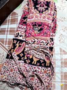 Vintage Print Wide Leg Pants