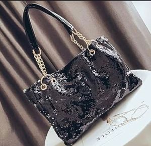 Sequined Tote Bag with Chain Detail