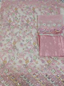 Pink Floral Unstitched Suit Fabric
