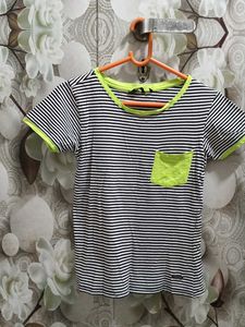 Striped T-Shirt with Neon Green Accents