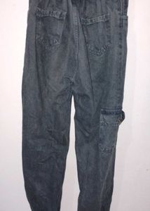Ash Colour Baggy Jeans with Elastic Hem