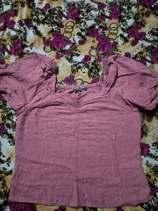 women mauve cotton schiffli embroidered top