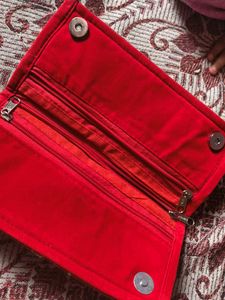 Red &amp; Gold Embroidered Clutch