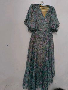 A Line Blue Floral Dress (M)