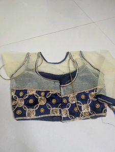 Navy &amp; Gold Embroidered Blouse