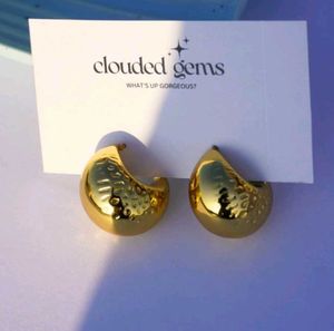 Gold Hammered Hoop Antiturnish Earrings