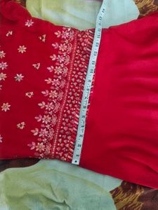 Red Embroidered Kurta Set
