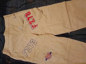 BEIGE WIDE LEG CARGO JEANS(HIGH-WAIST)