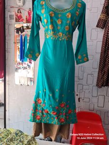 Embroidery Work Frock Sea green Size-XL