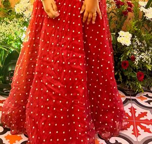 Red Embroidered Lehenga With Sequin Top