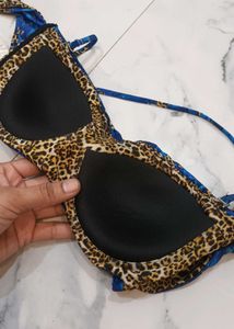 Floral Bikini Top - Blue &amp; Leopard Print