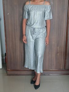 Fame Forever Party Wear Greyish Silver Jumpsuit