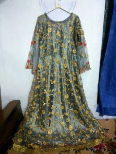 Zari Embroidered Ash Gown