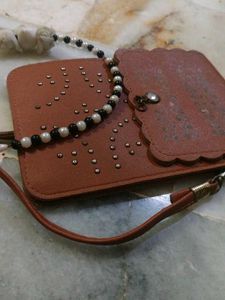 Brown Studded Crossbody Bag Combo With Hair Band