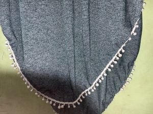 Gray Pom-Pom Trim Cape Top