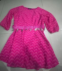 Pink Print Dress with Belt