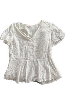 White Eyelet Flutter Sleeve Top