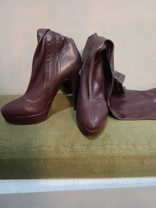 Burgundy Thigh-High Platform Boots